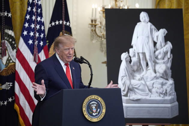 Donald Trump on Columbus Day celebration - Washington US President Donald Trump hosts a Columbus Day celebration in the East Room in Washington on October 9, 2026. Photo by Yuri Gripas ABACAPRESS.COM Washington DC United States  Copyright: xGripasxYuri ABACAx