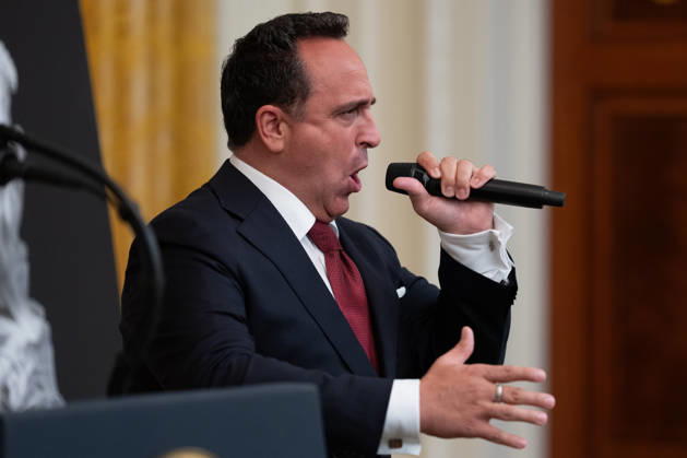 Singer Christopher Maccio performs during an event in the East Room of the White House in Washington, DC on Friday, Oct. 9, 2026. Trump is hosting a Columbus Day celebration.  WASP20261009115 AaronxSchwartz