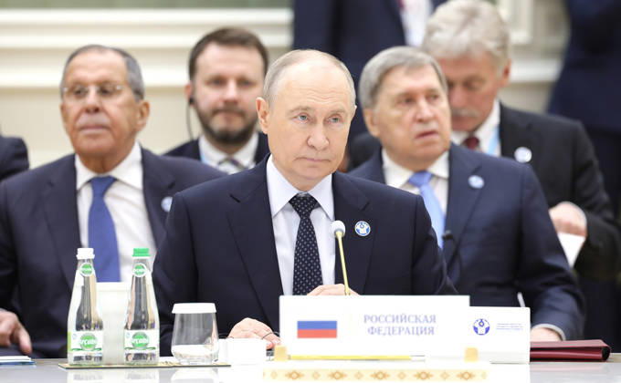 Russia s President Vladimir Putin attends a meeting of the Commonwealth of Independent States (CIS) Heads of State Council in Turkmenbashion on Friday, October 9, 2026. TUR2026100909 KremlinxPressxOffice