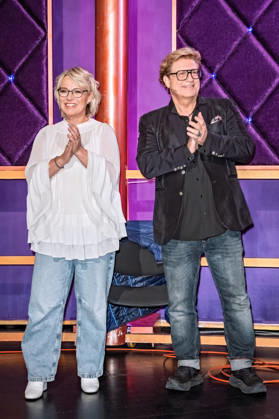 MDR Riverboat host Andrea Ballschuh and actor Francis Fulton Smith during the taping of the MDR talk show Riverboat on October 9, 2026, at Mediacity Leipzig 20261009SFL0012