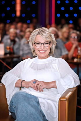 MDR Riverboat host Andrea Ballschuh during the taping of the MDR talk show Riverboat on October 9, 2026, at Mediacity Leipzig 20261009SFL0025