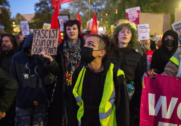 October 9, 2026, Bristol, Bristol, UK: Bristol, UK. Bristol Rises far-right demo and counter-protest (pictured) in city centre. Bristol Rises have called their protest after some of their members were at the centre of a disturbance outside the main Bristol University building on Monday. A counter-protest has been called by a coalition of anti-racism groups. Police have a dispersal order in the centre and said anyone in either protest wearing a face covering may be arrested or prosecuted under recent new legal powers. Bristol UK  - ZUMAl94_ 20261009_zaf_l94_004 Copyright: xSimonxChapmanx