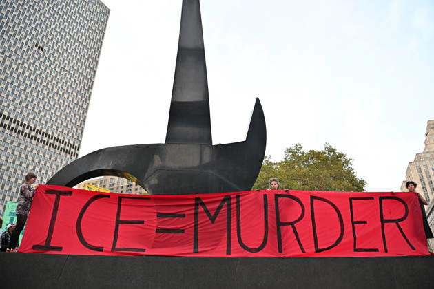Protesters rally after ICE shooting of New York man in car with child inside NEW YORK, UNITED STATES - OCTOBER 9: A massive protest takes place at Foley Square , demanding the withdrawal of ICE from the city in New York, United States on October 9, 2026. The demonstration follows an incident yesterday in the Bronx where an ICE officer shot Oscar Belgal, a Dominican Republic national, in the neck while he was driving with a 5-year-old child in the vehicle. Waleed Zein Anadolu New York United States. Editorial use only. Please get in touch for any other usage. Copyright: x2026xAnadoluxWaleedxZeinx