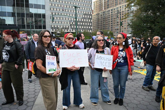 Protesters rally after ICE shooting of New York man in car with child inside NEW YORK, UNITED STATES - OCTOBER 9: A massive protest takes place at Foley Square , demanding the withdrawal of ICE from the city in New York, United States on October 9, 2026. The demonstration follows an incident yesterday in the Bronx where an ICE officer shot Oscar Belgal, a Dominican Republic national, in the neck while he was driving with a 5-year-old child in the vehicle. Waleed Zein Anadolu New York United States. Editorial use only. Please get in touch for any other usage. Copyright: x2026xAnadoluxWaleedxZeinx