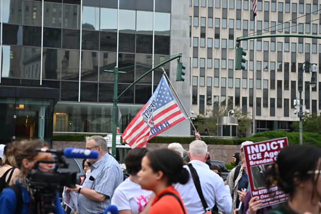 Protesters rally after ICE shooting of New York man in car with child inside NEW YORK, UNITED STATES - OCTOBER 9: A massive protest takes place at Foley Square , demanding the withdrawal of ICE from the city in New York, United States on October 9, 2026. The demonstration follows an incident yesterday in the Bronx where an ICE officer shot Oscar Belgal, a Dominican Republic national, in the neck while he was driving with a 5-year-old child in the vehicle. Waleed Zein Anadolu New York United States. Editorial use only. Please get in touch for any other usage. Copyright: x2026xAnadoluxWaleedxZeinx