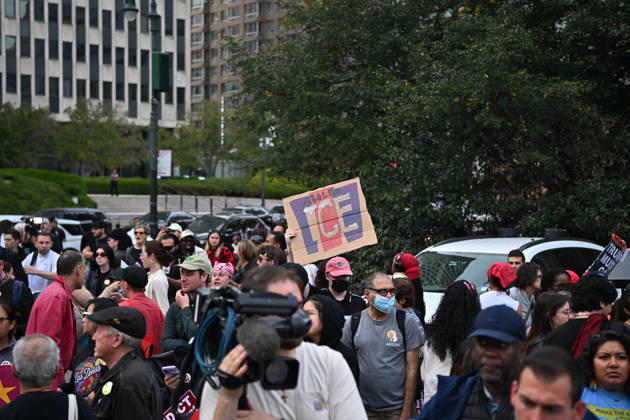 Protesters rally after ICE shooting of New York man in car with child inside NEW YORK, UNITED STATES - OCTOBER 9: A massive protest takes place at Foley Square , demanding the withdrawal of ICE from the city in New York, United States on October 9, 2026. The demonstration follows an incident yesterday in the Bronx where an ICE officer shot Oscar Belgal, a Dominican Republic national, in the neck while he was driving with a 5-year-old child in the vehicle. Waleed Zein Anadolu New York United States. Editorial use only. Please get in touch for any other usage. Copyright: x2026xAnadoluxWaleedxZeinx
