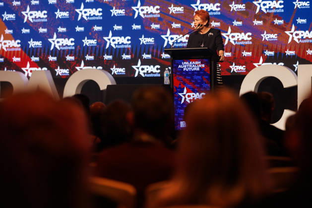 CPAC NATIONAL CONFERENCE 2026, One Nation leader Pauline Hanson speaks during the 2026 Conservative Political Action Network (CPAC) national conference at the Royal International Convention Centre in Brisbane, Saturday, October 10, 2026. ( NO ARCHIVING BRISBANE QUEENSLAND Australia Copyright: xRUSSELLxFREEMANx 20261010150697922324