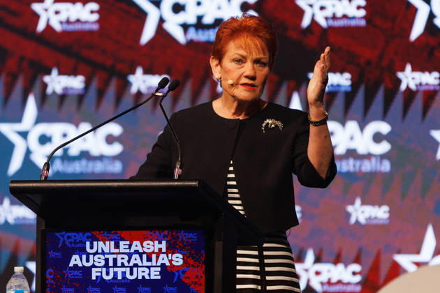 CPAC NATIONAL CONFERENCE 2026, One Nation leader Pauline Hanson speaks during the 2026 Conservative Political Action Network (CPAC) national conference at the Royal International Convention Centre in Brisbane, Saturday, October 10, 2026. ( NO ARCHIVING BRISBANE QUEENSLAND Australia Copyright: xRUSSELLxFREEMANx 20261010159111508441
