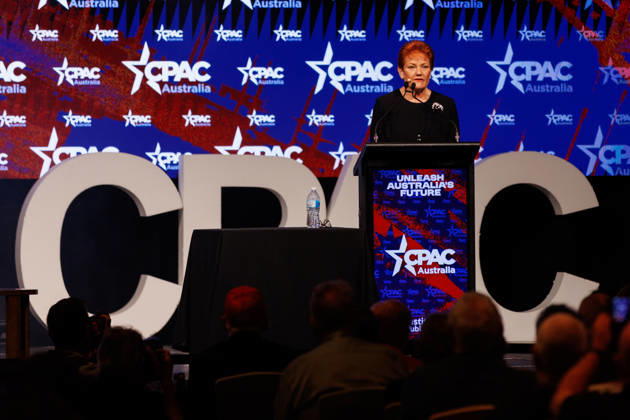 CPAC NATIONAL CONFERENCE 2026, One Nation leader Pauline Hanson speaks during the 2026 Conservative Political Action Network (CPAC) national conference at the Royal International Convention Centre in Brisbane, Saturday, October 10, 2026. ( NO ARCHIVING BRISBANE QUEENSLAND Australia Copyright: xRUSSELLxFREEMANx 20261010127562372661