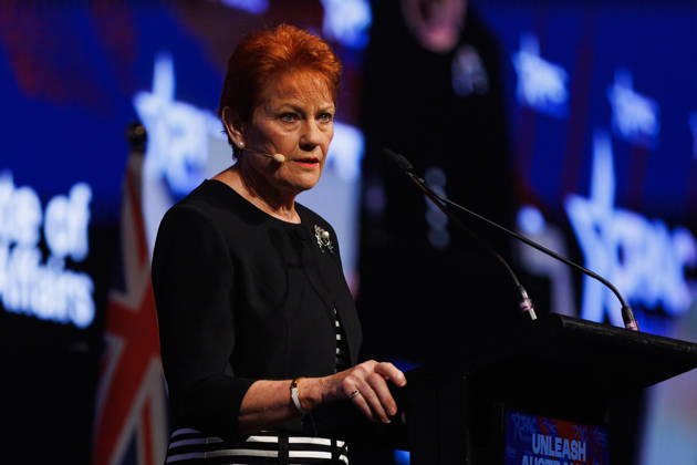 CPAC NATIONAL CONFERENCE 2026, One Nation leader Pauline Hanson speaks during the 2026 Conservative Political Action Network (CPAC) national conference at the Royal International Convention Centre in Brisbane, Saturday, October 10, 2026. ( NO ARCHIVING BRISBANE QUEENSLAND Australia Copyright: xRUSSELLxFREEMANx 20261010128806901711