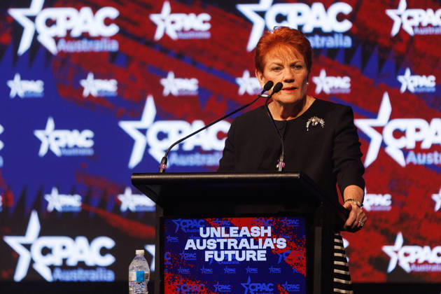 CPAC NATIONAL CONFERENCE 2026, One Nation leader Pauline Hanson speaks during the 2026 Conservative Political Action Network (CPAC) national conference at the Royal International Convention Centre in Brisbane, Saturday, October 10, 2026. ( NO ARCHIVING BRISBANE QUEENSLAND Australia Copyright: xRUSSELLxFREEMANx 20261010154422569138
