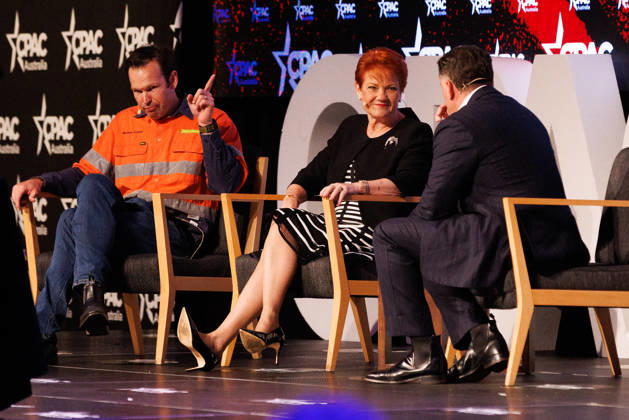 CPAC NATIONAL CONFERENCE 2026, Karl Stefanovic interviews Nationals Leader Matt Canavan and One Nation leader Pauline Hanson during the 2026 Conservative Political Action Network (CPAC) national conference at the Royal International Convention Centre in Brisbane, Saturday, October 10, 2026. ( NO ARCHIVING BRISBANE QUEENSLAND Australia  Copyright: xRUSSELLxFREEMANx 20261010146688224523