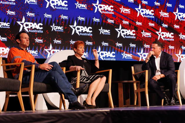 CPAC NATIONAL CONFERENCE 2026, Karl Stefanovic interviews Nationals Leader Matt Canavan and One Nation leader Pauline Hanson during the 2026 Conservative Political Action Network (CPAC) national conference at the Royal International Convention Centre in Brisbane, Saturday, October 10, 2026. ( NO ARCHIVING BRISBANE QUEENSLAND Australia  Copyright: xRUSSELLxFREEMANx 20261010158863980350