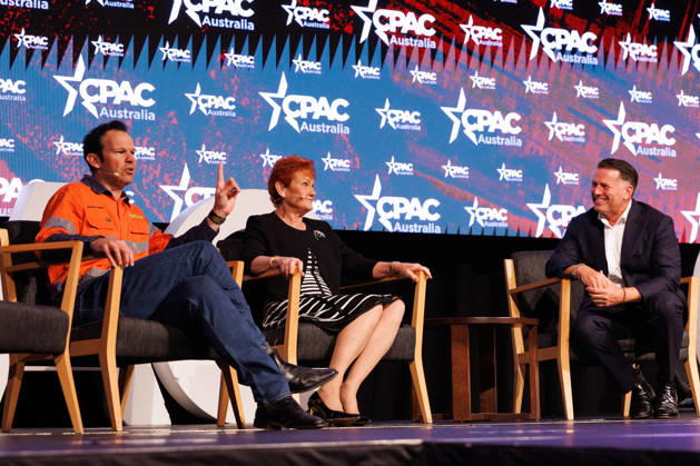 CPAC NATIONAL CONFERENCE 2026, Karl Stefanovic interviews Nationals Leader Matt Canavan and One Nation leader Pauline Hanson during the 2026 Conservative Political Action Network (CPAC) national conference at the Royal International Convention Centre in Brisbane, Saturday, October 10, 2026. ( NO ARCHIVING BRISBANE QUEENSLAND Australia  Copyright: xRUSSELLxFREEMANx 20261010178453683481