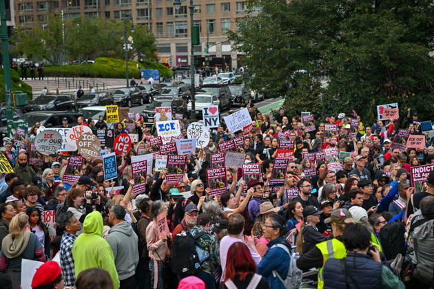 Thousands of New York protesters rally against ICE after Bronx shooting NEW YORK, UNITED STATES - OCTOBER 9: Thousands of people gathered at Foley Square to demand the withdrawal of US Immigration and Customs Enforcement (ICE) from the city, a day after an ICE officer shot a Dominican Republic national in the neck in the Bronx in New York, United States on October 9, 2026. Waleed Zein Anadolu New York United States. Editorial use only. Please get in touch for any other usage. Copyright: x2026xAnadoluxWaleedxZeinx