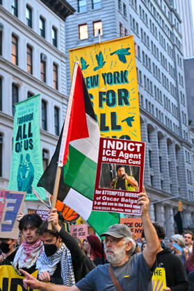 Thousands of New York protesters rally against ICE after Bronx shooting NEW YORK, UNITED STATES - OCTOBER 9: Thousands of people gathered at Foley Square to demand the withdrawal of US Immigration and Customs Enforcement (ICE) from the city, a day after an ICE officer shot a Dominican Republic national in the neck in the Bronx in New York, United States on October 9, 2026. Waleed Zein Anadolu New York United States. Editorial use only. Please get in touch for any other usage. Copyright: x2026xAnadoluxWaleedxZeinx