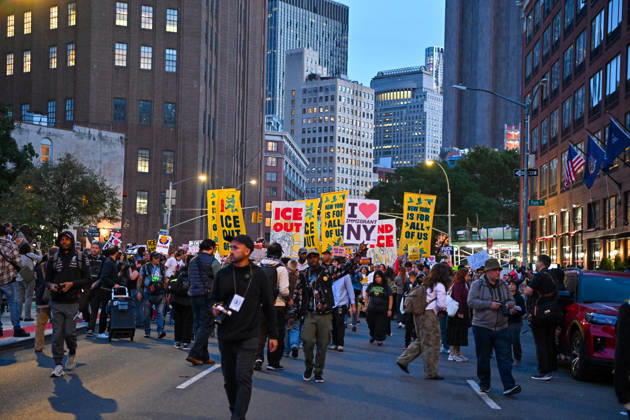 Thousands of New York protesters rally against ICE after Bronx shooting NEW YORK, UNITED STATES - OCTOBER 9: Thousands of people gathered at Foley Square to demand the withdrawal of US Immigration and Customs Enforcement (ICE) from the city, a day after an ICE officer shot a Dominican Republic national in the neck in the Bronx in New York, United States on October 9, 2026. Waleed Zein Anadolu New York United States. Editorial use only. Please get in touch for any other usage. Copyright: x2026xAnadoluxWaleedxZeinx