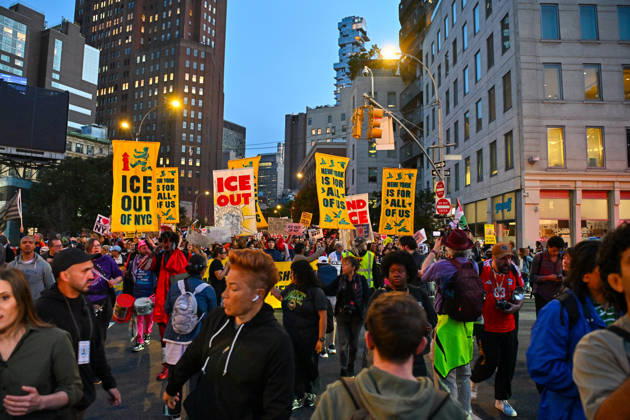 Thousands of New York protesters rally against ICE after Bronx shooting NEW YORK, UNITED STATES - OCTOBER 9: Thousands of people gathered at Foley Square to demand the withdrawal of US Immigration and Customs Enforcement (ICE) from the city, a day after an ICE officer shot a Dominican Republic national in the neck in the Bronx in New York, United States on October 9, 2026. Waleed Zein Anadolu New York United States. Editorial use only. Please get in touch for any other usage. Copyright: x2026xAnadoluxWaleedxZeinx