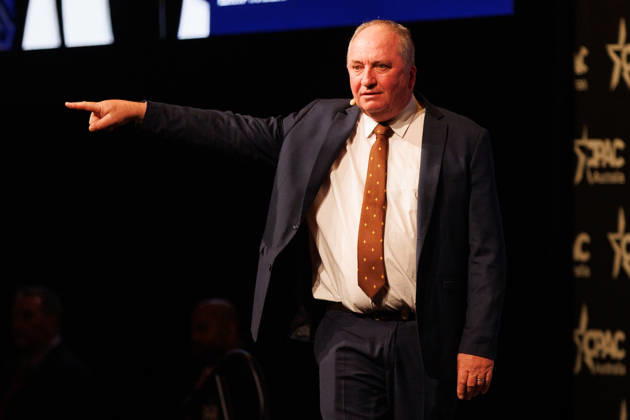 CPAC NATIONAL CONFERENCE 2026, One Nation member for New England Barnaby Joyce speaks during the 2026 Conservative Political Action Network (CPAC) national conference at the Royal International Convention Centre in Brisbane, Saturday, October 10, 2026. ( NO ARCHIVING BRISBANE QUEENSLAND Australia Copyright: xRUSSELLxFREEMANx 20261010160357448779