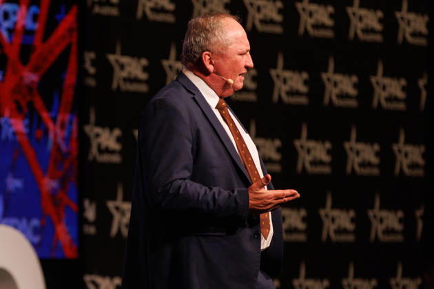 CPAC NATIONAL CONFERENCE 2026, One Nation member for New England Barnaby Joyce speaks during the 2026 Conservative Political Action Network (CPAC) national conference at the Royal International Convention Centre in Brisbane, Saturday, October 10, 2026. ( NO ARCHIVING BRISBANE QUEENSLAND Australia Copyright: xRUSSELLxFREEMANx 20261010153388961025