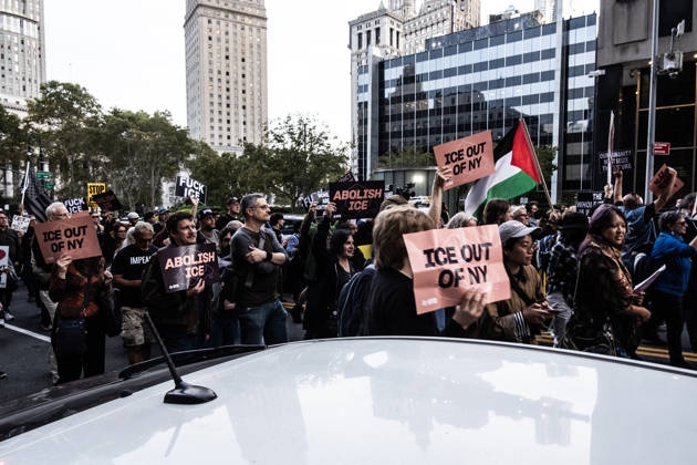 October 9, 2026, New York City, New York, USA: FOLEY SQUARE, NEW YORK, UNITED STATES Ã¢â‚¬ OCTOBER 9, 2026: Demonstrators rally on Friday, October 9, 2026, at a protest titled Ã¢â‚¬oeICE SHOT A NEW YORKER.Ã¢â‚¬Â The rally began in Foley Square in Lower Manhattan, across the street from ICE headquarters at 26 Federal Plaza. It followed the shooting of a 28-year-old Dominican national by an ICE agent in the BronxÃ¢â‚¬â ¢s Marble Hill neighborhood on Thursday, October 8. Mayor Zohran Mamdani said preliminary information indicated that agents surrounded the man, identified as Oscar Belgal, and a 5-year-old child in his car before firing multiple rounds. The child was believed to be physically unharmed. According to DHS, Belgal was the targe - ZUMAt442 20261009_znp_t442_006 Copyright: xBillyxTompkinsx