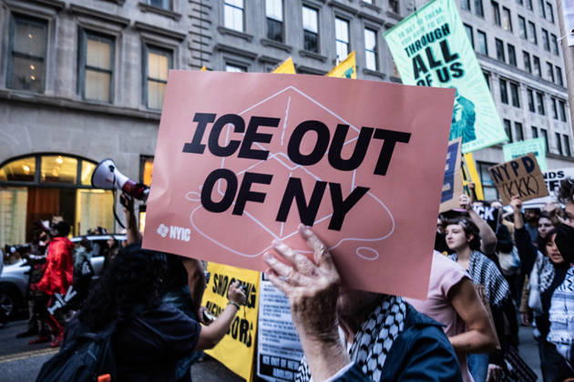 October 9, 2026, New York City, New York, USA: FOLEY SQUARE, NEW YORK, UNITED STATES Ã¢â‚¬ OCTOBER 9, 2026: Demonstrators rally on Friday, October 9, 2026, at a protest titled Ã¢â‚¬oeICE SHOT A NEW YORKER.Ã¢â‚¬Â The rally began in Foley Square in Lower Manhattan, across the street from ICE headquarters at 26 Federal Plaza. It followed the shooting of a 28-year-old Dominican national by an ICE agent in the BronxÃ¢â‚¬â ¢s Marble Hill neighborhood on Thursday, October 8. Mayor Zohran Mamdani said preliminary information indicated that agents surrounded the man, identified as Oscar Belgal, and a 5-year-old child in his car before firing multiple rounds. The child was believed to be physically unharmed. According to DHS, Belgal was the targe  - ZUMAt442 20261009_znp_t442_011 Copyright: xBillyxTompkinsx