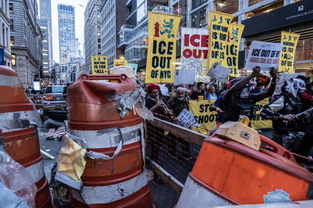 October 9, 2026, New York City, New York, USA: FOLEY SQUARE, NEW YORK, UNITED STATES Ã¢â‚¬ OCTOBER 9, 2026: Demonstrators rally on Friday, October 9, 2026, at a protest titled Ã¢â‚¬oeICE SHOT A NEW YORKER.Ã¢â‚¬Â The rally began in Foley Square in Lower Manhattan, across the street from ICE headquarters at 26 Federal Plaza. It followed the shooting of a 28-year-old Dominican national by an ICE agent in the BronxÃ¢â‚¬â ¢s Marble Hill neighborhood on Thursday, October 8. Mayor Zohran Mamdani said preliminary information indicated that agents surrounded the man, identified as Oscar Belgal, and a 5-year-old child in his car before firing multiple rounds. The child was believed to be physically unharmed. According to DHS, Belgal was the targe - ZUMAt442 20261009_znp_t442_012 Copyright: xBillyxTompkinsx