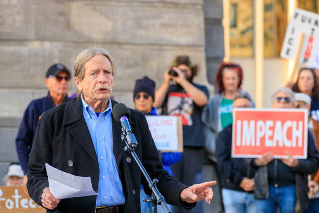 October 9, 2026, Syracuse, Ny, USA: JOE HEATH, legal counsel for Onondaga Nation speaks at the anti-Trump rally at Clinton Square in Syracuse, NY. Syracuse USA - ZUMAh195 20261009_znp_h195_012 Copyright: xAlexxHamerx