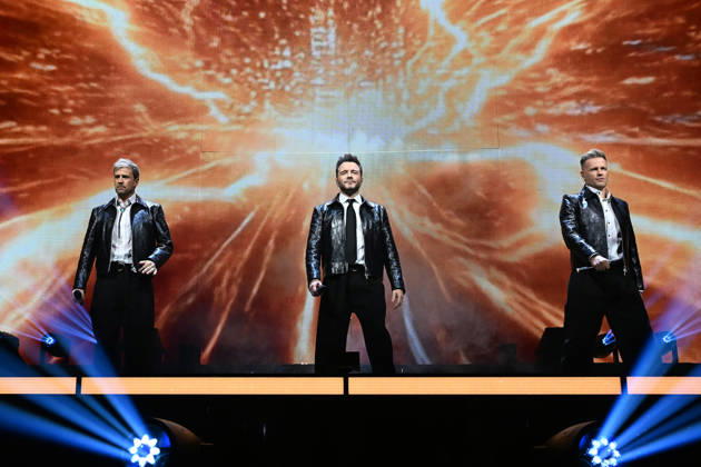 Westlife performing during the 25th Anniversary Tour LONDON, ENGLAND - OCTOBER 09: Kian Egan, Shane Filan and Nicky Byrne of ˜Westlife™ performing during the 25th Anniversary Tour at O2 Arena on October 09 in London, England. CAP MAR MAR Great Britain Copyright: xMartinxHarris CapitalxPicturesx