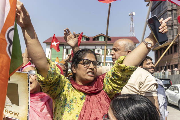 October 10, 2026, Srinagar, Jammu And Kashmir, India: A supporter of INDIA bloc alliance reacts during a protest under the Save Democracy Week and Vote Bachao, Desh Bachao campaign, amid row over the resignation of Chief Election Commissioner Gyanesh Kumar in Srinagar, the capital city of Indian Kashmir. Srinagar India  - ZUMAf191 20261010_zip_f191_010 Copyright: xUmarxFarooqx