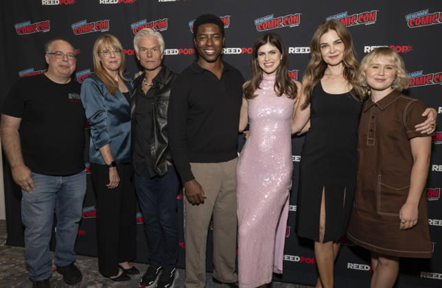 October 9, 2026, New York, New York, USA: THOMAS SCHNAUZ, ESTA SPALDING, HARRY HAMLIN, TONGAYI CHIRISA, ALEXANDRA DADDARIO, BETSY BRANDT and ELIZA SCANLEN attend the press room for Anne RiceÃ¢â‚¬â ¢s Mayfair Witches on AMC Plus during New York Comic Con at Jacob Javits Convention Center in New York. 9 October 2026 New York USA - ZUMAa265 20261009_zep_a265_020 Copyright: xEricxAcquayex