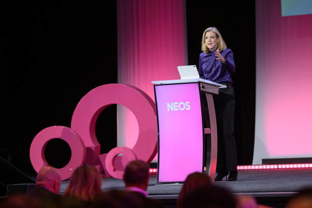 photonews in Linz, October 10, 2026 NEOS General Assembly at Design Center Linz NEOS has chosen Saving Within the System as the theme for the meeting PHOTO: Foreign Minister Beate Meinl Reisinger, NEOS NEOS General Assemb