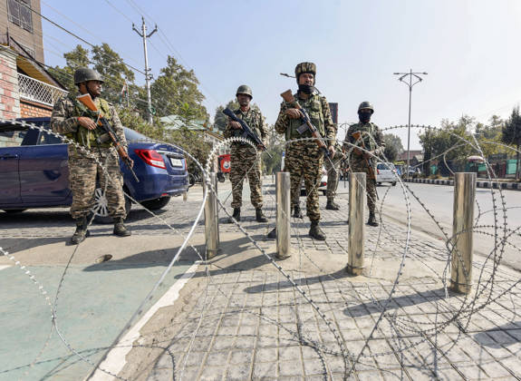 Protest erupts in Srinagar Srinagar, Oct 10 (ANI): Security personnel stand guard during the congress led protest against Chief Election Commissioner Gyanesh Kumar, in Srinagar on Saturday. Srinagar Jammu and Kashmir India Copyright: xANIx ANI_20261010089
