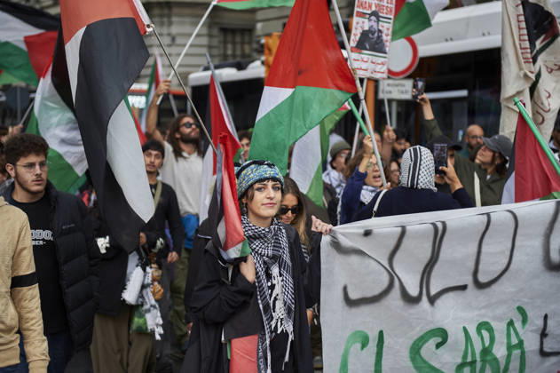 Pro-Palestine protests in Naples NAPLES, ITALY - OCTOBER 10: People take part in a protest during the Global Day of Action for Palestine in defence of the Palestinian people, to call for an arms embargo and sanctions against Israel in Naples, on October 10, 2026. Eliano Imperato Anadolu Naples Italy. Editorial use only. Please get in touch for any other usage.  Copyright: x2026xAnadoluxElianoxImperatox