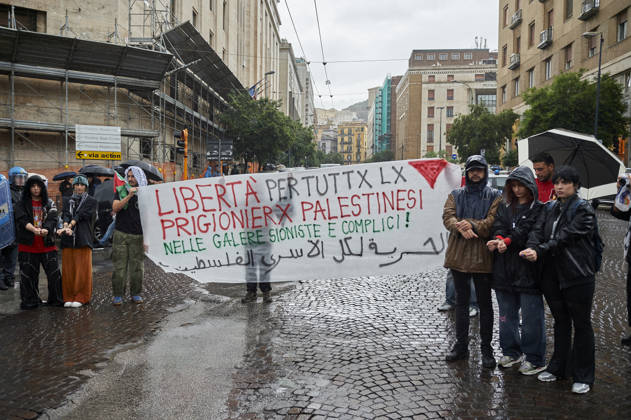 Pro-Palestine protests in Naples NAPLES, ITALY - OCTOBER 10: People take part in a protest during the Global Day of Action for Palestine in defence of the Palestinian people, to call for an arms embargo and sanctions against Israel in Naples, on October 10, 2026. Eliano Imperato Anadolu Naples Italy. Editorial use only. Please get in touch for any other usage. Copyright: x2026xAnadoluxElianoxImperatox