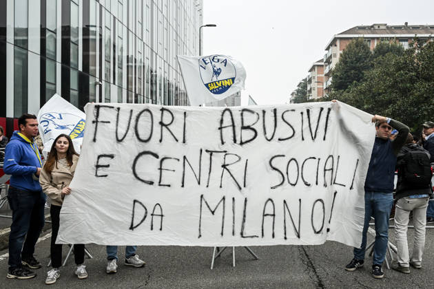 October 10, 2026, Milan, Mi, Italy: Lega Nord rally Milan safer, stop social centers. Near the Lambretta Social Center, Via Rizzoli, 10 10 2026 Milan Milan Italy - ZUMAa289 20261010_zia_a289_083 Copyright: xNicolaxMarfisix xAgfx