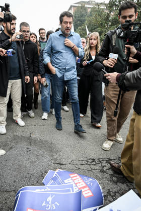 October 10, 2026, Milan, Mi, Italy: Deputy Prime Minister Matteo Salvini and Lega deputy secretary Silvia Sardone at the Lega rally Milan safer, stop social centers. Near the Lambretta Social Center, Via Rizzoli, 10 10 2026 Milan Milan Italy  - ZUMAa289 20261010_zia_a289_075 Copyright: xNicolaxMarfisix xAgfx