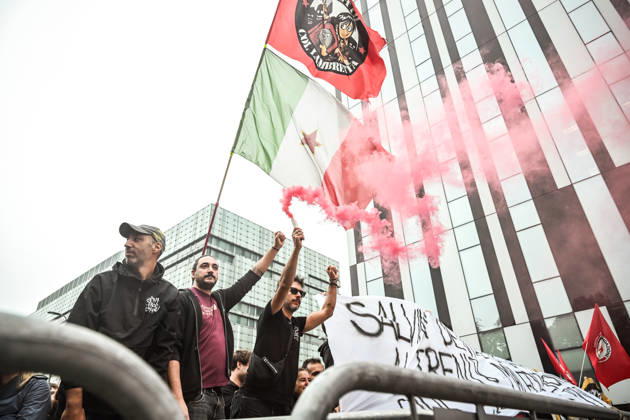 October 10, 2026, Milan, Mi, Italy: Lega Nord rally Milan safer, stop social centers. Near the Lambretta Social Center, Via Rizzoli, 10 10 2026 Milan Milan Italy  - ZUMAa289 20261010_zia_a289_066 Copyright: xNicolaxMarfisix xAgfx