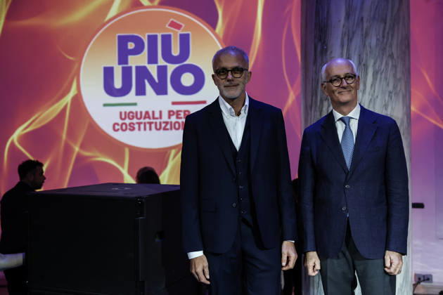 October 10, 2026, Rome, Italia, Italy: Ernesto Maria Ruffini and Franco Gabrielli present the party s symbol during the PioÂ¹ Uno National Assembly, Rome, 10 10 2026 Rome Italy  - ZUMAa289 20261010_zia_a289_114 Copyright: xFrancescoxFotiax xAgfx