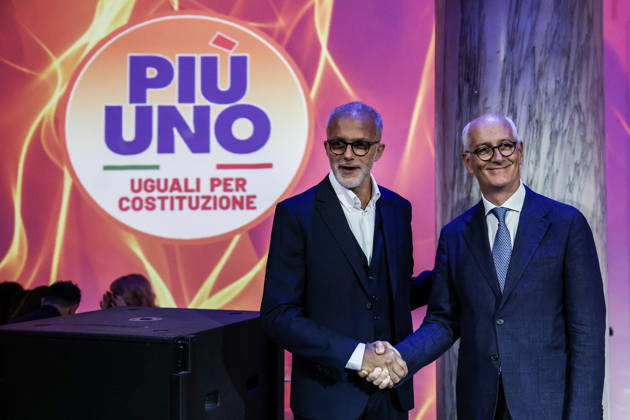 October 10, 2026, Rome, Italia, Italy: Ernesto Maria Ruffini and Franco Gabrielli present the party s symbol during the PioÂ¹ Uno National Assembly, Rome, 10 10 2026 Rome Italy  - ZUMAa289 20261010_zia_a289_116 Copyright: xFrancescoxFotiax xAgfx
