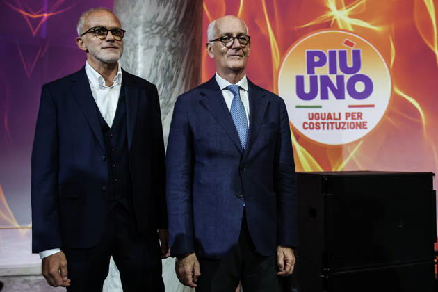 October 10, 2026, Rome, Italia, Italy: Ernesto Maria Ruffini and Franco Gabrielli present the party s symbol during the PioÂ¹ Uno National Assembly, Rome, 10 10 2026 Rome Italy  - ZUMAa289 20261010_zia_a289_117 Copyright: xFrancescoxFotiax xAgfx