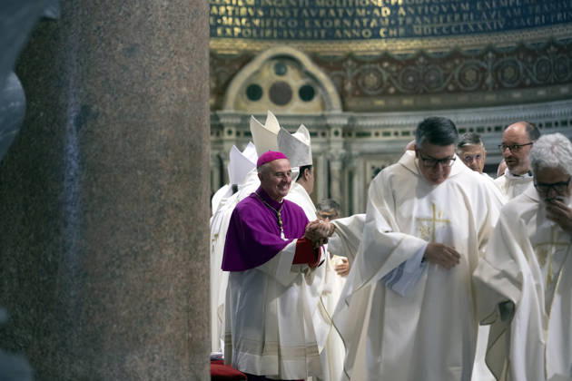 ITALY - ORDINATION -DIACONAL -2026 10 10 Italy, Rome, Vatican, October 10, 2026: Cardinal Baldo Reina celebrates a Mass for the ordination of deacons at St. John Lateran. EDITORIAL USE ONLY - NO BOOKS Copyright: xALESSIAxGIULIANI xCatholicxPressxPhotox