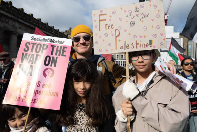 October 10, 2026, Edinburgh, Scotland, UK: Hundreds of people took part in a demonstration in Edinburgh organised by pro-Palestine groups Gaza Genocide Emergency Committee and Stop the War Scotland to mark the third anniversary of the 7 October 2023 Hamas-led attacks on Israel and the subsequent war in Gaza. The demonstration formed part of what organisers described as the first fully coordinated global day of protests for Palestine, with participants calling on the UK Government to end all arms sales to Israel and impose full sanctions. Edinburgh UK - ZUMAs357 20261010_zip_s357_004 Copyright: xCameronxScottx