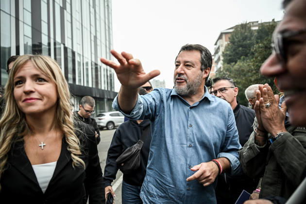 October 10, 2026, Milan, Mi, Italy: Deputy Prime Minister Matteo Salvini and Lega deputy secretary Silvia Sardone at the Lega rally Milan safer, stop social centers. Near the Lambretta Social Center, Via Rizzoli, 10 10 2026 Milan Milan Italy  - ZUMAa289 20261010_zia_a289_052 Copyright: xNicolaxMarfisix xAgfx