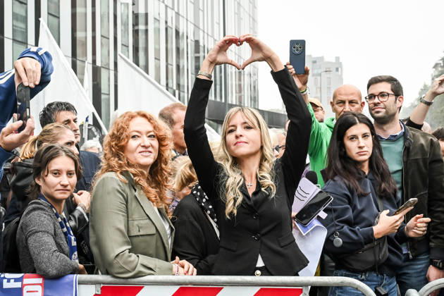 October 10, 2026, Milan, Mi, Italy: Lega deputy secretary Silvia Sardone at the Lega rally Milan safer, stop social centers. Near the Lambretta Social Center, Via Rizzoli, 10 10 2026 Milan Milan Italy - ZUMAa289 20261010_zia_a289_055 Copyright: xNicolaxMarfisix xAgfx