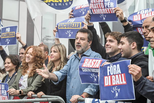 October 10, 2026, Milan, Mi, Italy: Deputy Prime Minister Matteo Salvini and Lega deputy secretary Silvia Sardone at the Lega rally Milan safer, stop social centers. Near the Lambretta Social Center, Via Rizzoli, 10 10 2026 Milan Milan Italy  - ZUMAa289 20261010_zia_a289_049 Copyright: xNicolaxMarfisix xAgfx
