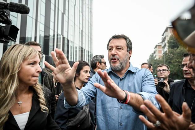 October 10, 2026, Milan, Mi, Italy: Deputy Prime Minister Matteo Salvini and Lega deputy secretary Silvia Sardone at the Lega rally Milan safer, stop social centers. Near the Lambretta Social Center, Via Rizzoli, 10 10 2026 Milan Milan Italy  - ZUMAa289 20261010_zia_a289_051 Copyright: xNicolaxMarfisix xAgfx