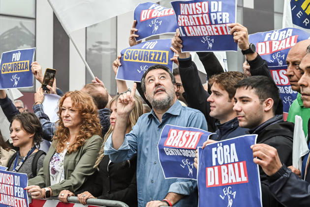 October 10, 2026, Milan, Mi, Italy: Deputy Prime Minister Matteo Salvini and Lega deputy secretary Silvia Sardone at the Lega rally Milan safer, stop social centers. Near the Lambretta Social Center, Via Rizzoli, 10 10 2026 Milan Milan Italy  - ZUMAa289 20261010_zia_a289_050 Copyright: xNicolaxMarfisix xAgfx