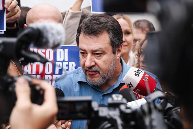 IPA89501921 - Milan: The League™s rally, A Safer Milan, Stop the Social Centers, against the Lambretta Social Center on Via Rizzoli. Pictured: Matteo Salvini (leader of the League, Italian Minister of Infrastructure and Transportation)  Copyright: xAlessandroxBremecx xx IPA89501921