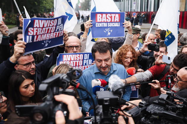 IPA89501922 - Milan: The League™s rally, A Safer Milan, Stop the Social Centers, against the Lambretta Social Center on Via Rizzoli. Pictured: Matteo Salvini (leader of the League, Italian Minister of Infrastructure and Transportation)  Copyright: xAlessandroxBremecx xx IPA89501922